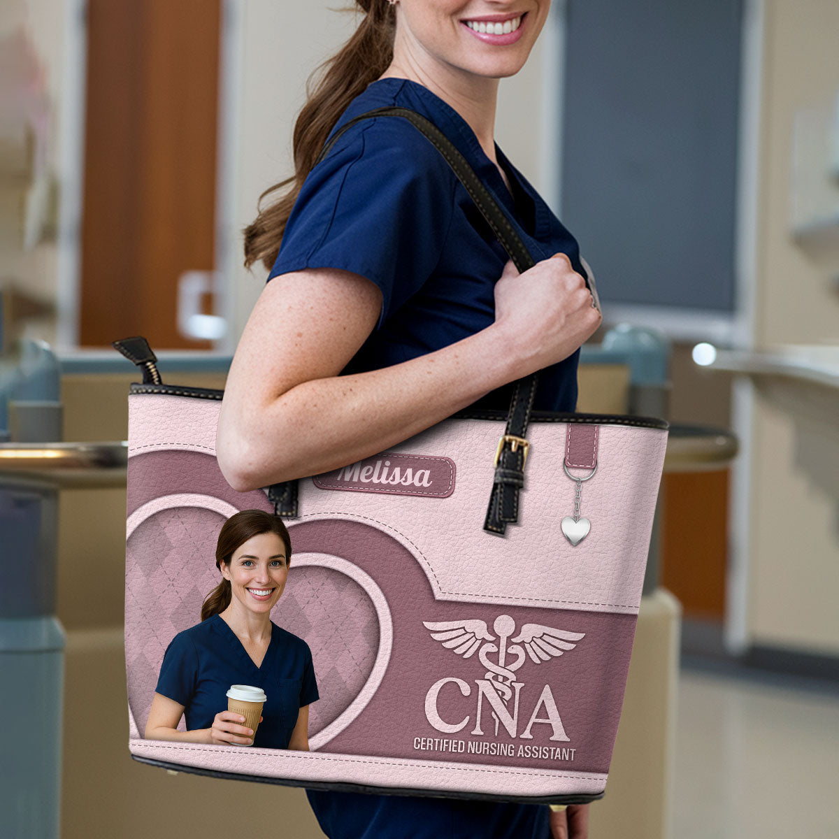 Nurse With Beautiful Heart Photo - Personalized Custom Nurse Leather Tote Bag