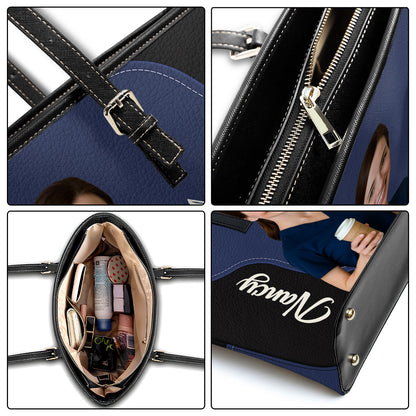 Nurse With Love Cartoon - Personalized Custom Nurse Leather Tote Bag