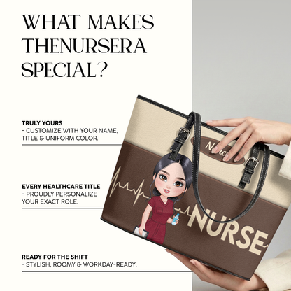 Nurse Minimal - Personalized Custom Nurse Leather Tote Bag