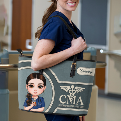 Worlds Best Nurse - Personalized Custom Nurse Leather Tote Bag