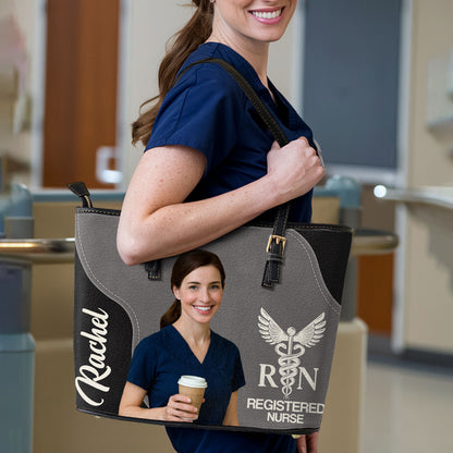 Nurse With Love Photo - Personalized Custom Nurse Leather Tote Bag
