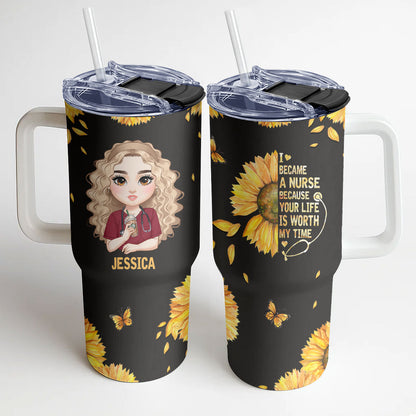 Sunflower Nurse - Personalized Nurse 40oz Tumbler With Handle