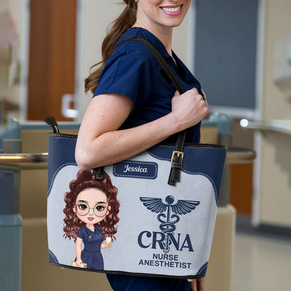 Nurse Caring - Personalized Custom Nurse Leather Tote Bag