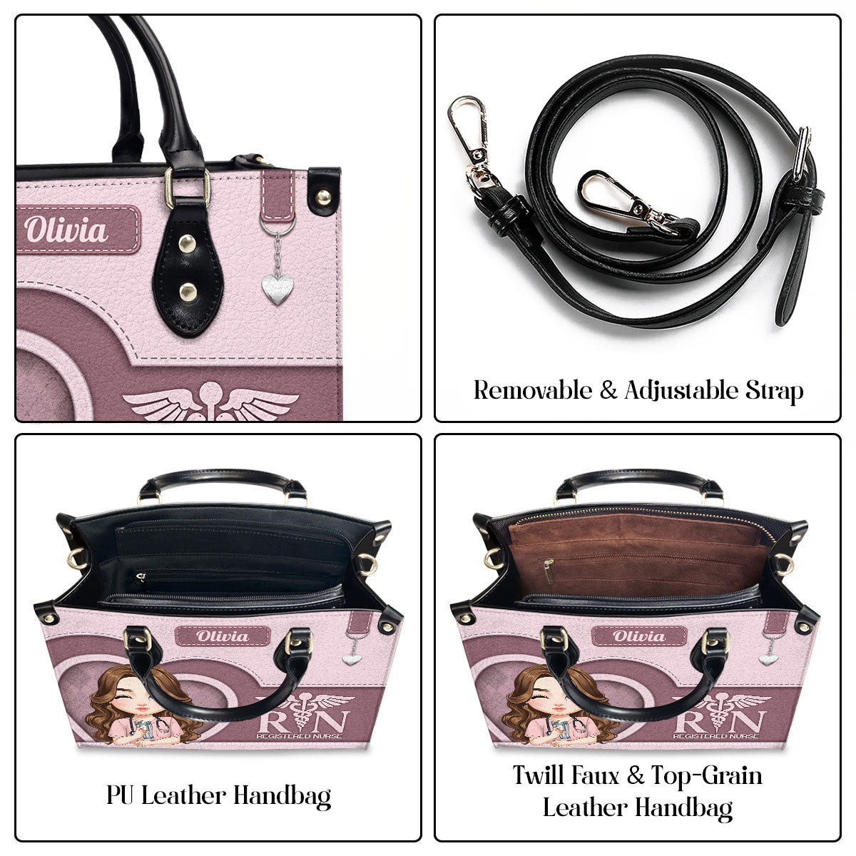 Nurse With Beautiful Heart - Personalized Custom Leather Handbag