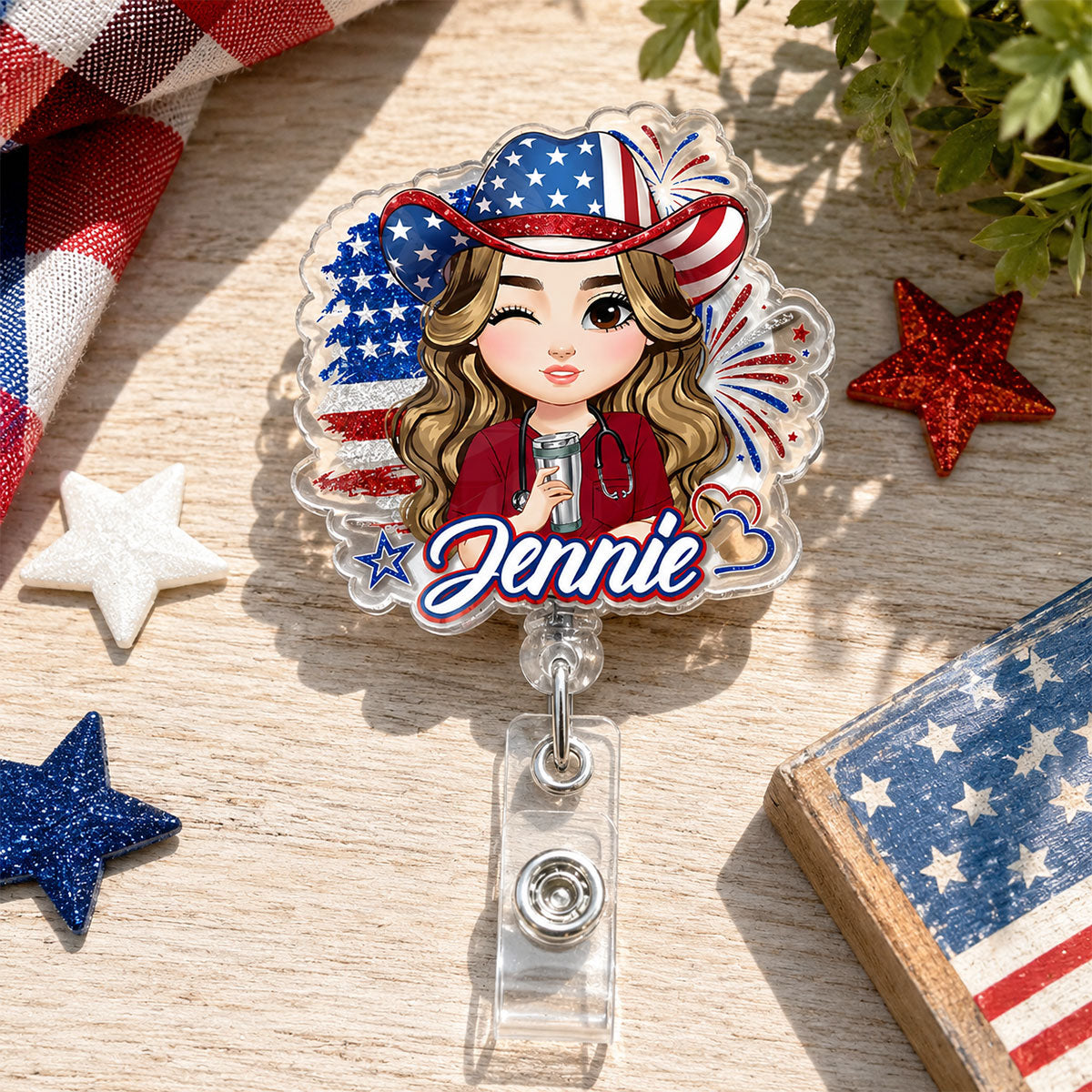 USA Nurse Style - Personalized Nurse Badge Reel