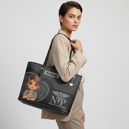 Nurse With Beautiful Heart - Personalized Custom Nurse Leather Tote Bag