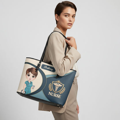 Nurse Logo - Personalized Custom Nurse Leather Tote Bag