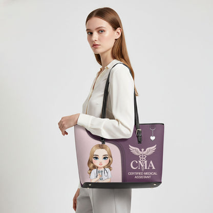 Graceful Nurse Style - Personalized Custom Nurse Leather Tote Bag