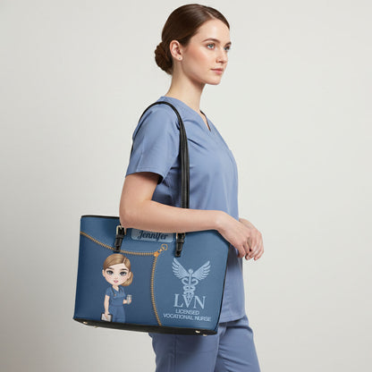 Watercolor Nurse - Personalized Custom Nurse Leather Tote Bag