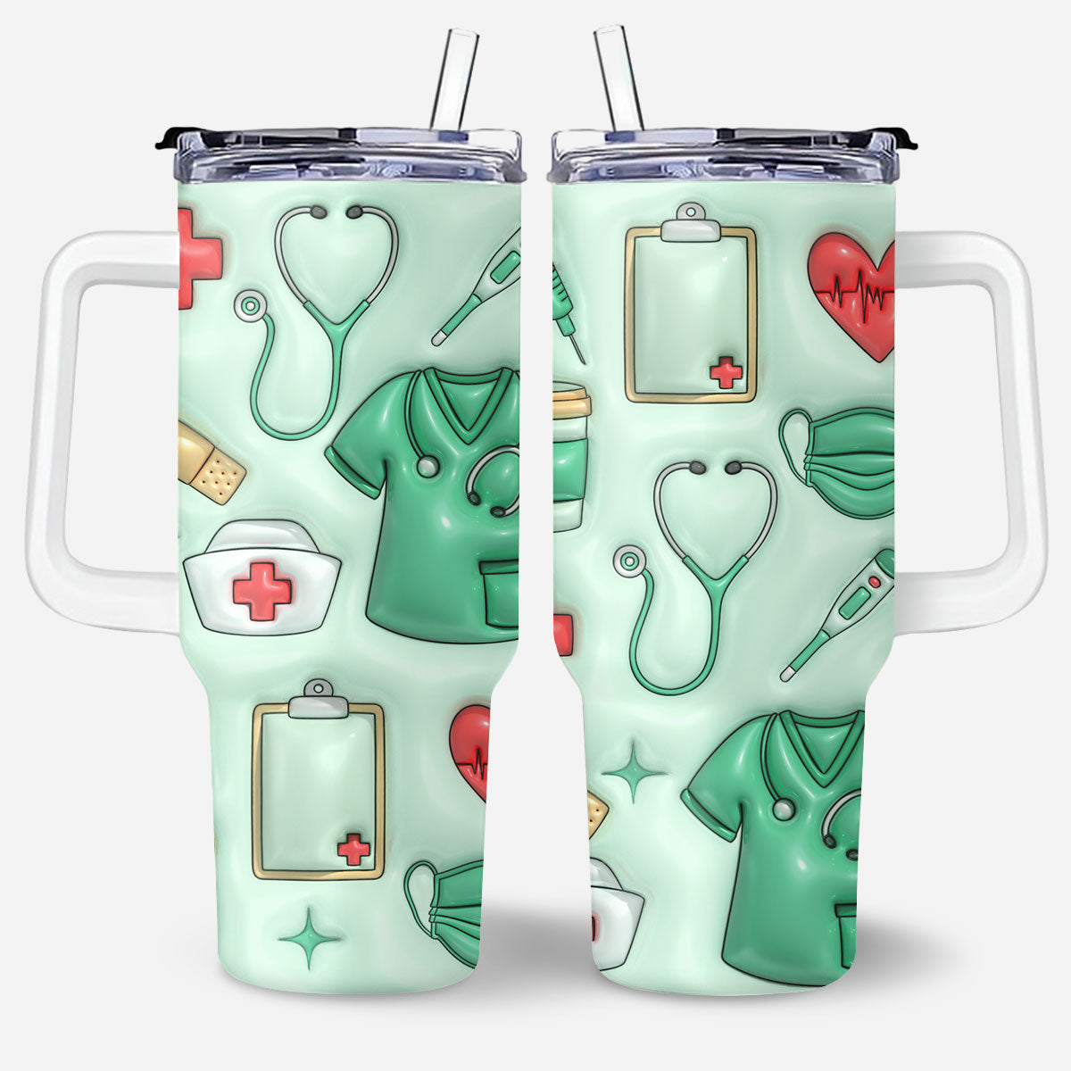 Nurse Puffy - Personalized Nurse 40oz Tumbler With Handle