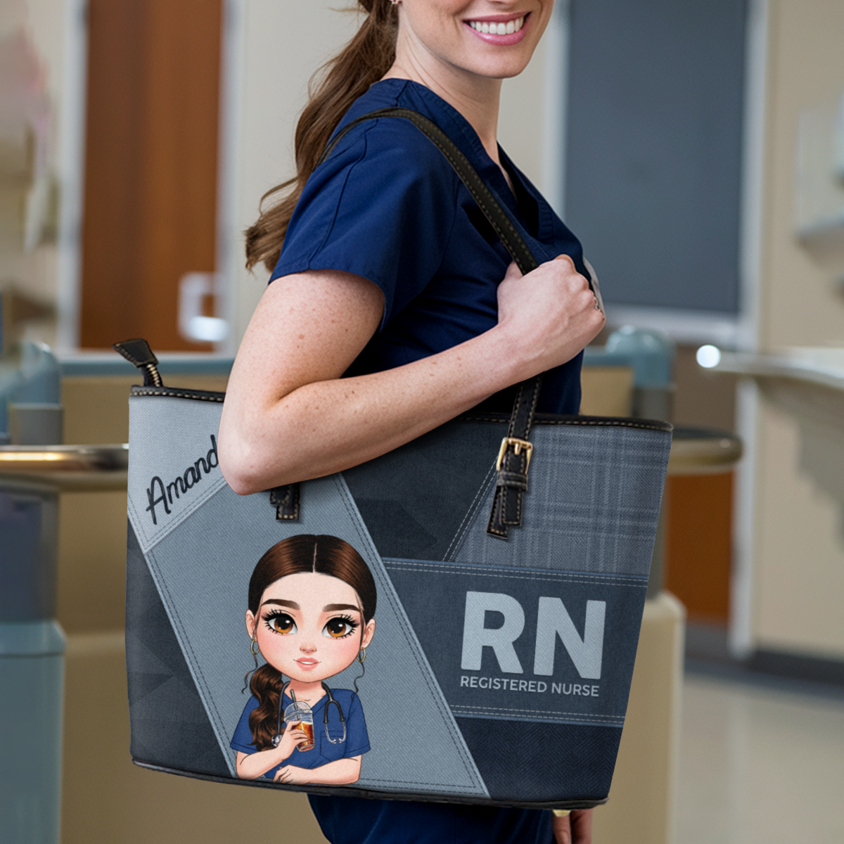 Lovely Smart Nurse - Personalized Custom Nurse Leather Tote Bag