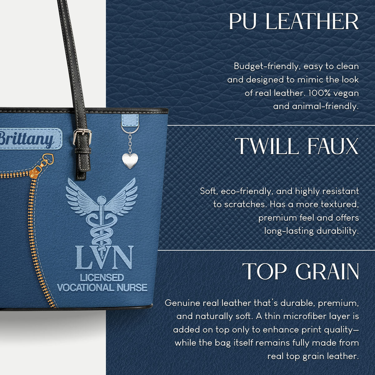 Care With Purpose - Personalized Custom Nurse Leather Tote Bag