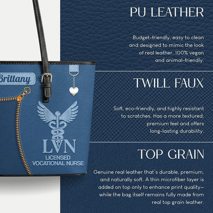 Care With Purpose - Personalized Custom Nurse Leather Tote Bag
