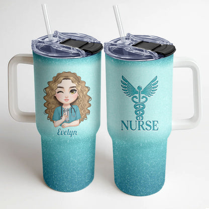Glitter Nurse With Love - Personalized Nurse 40oz Tumbler With Handle