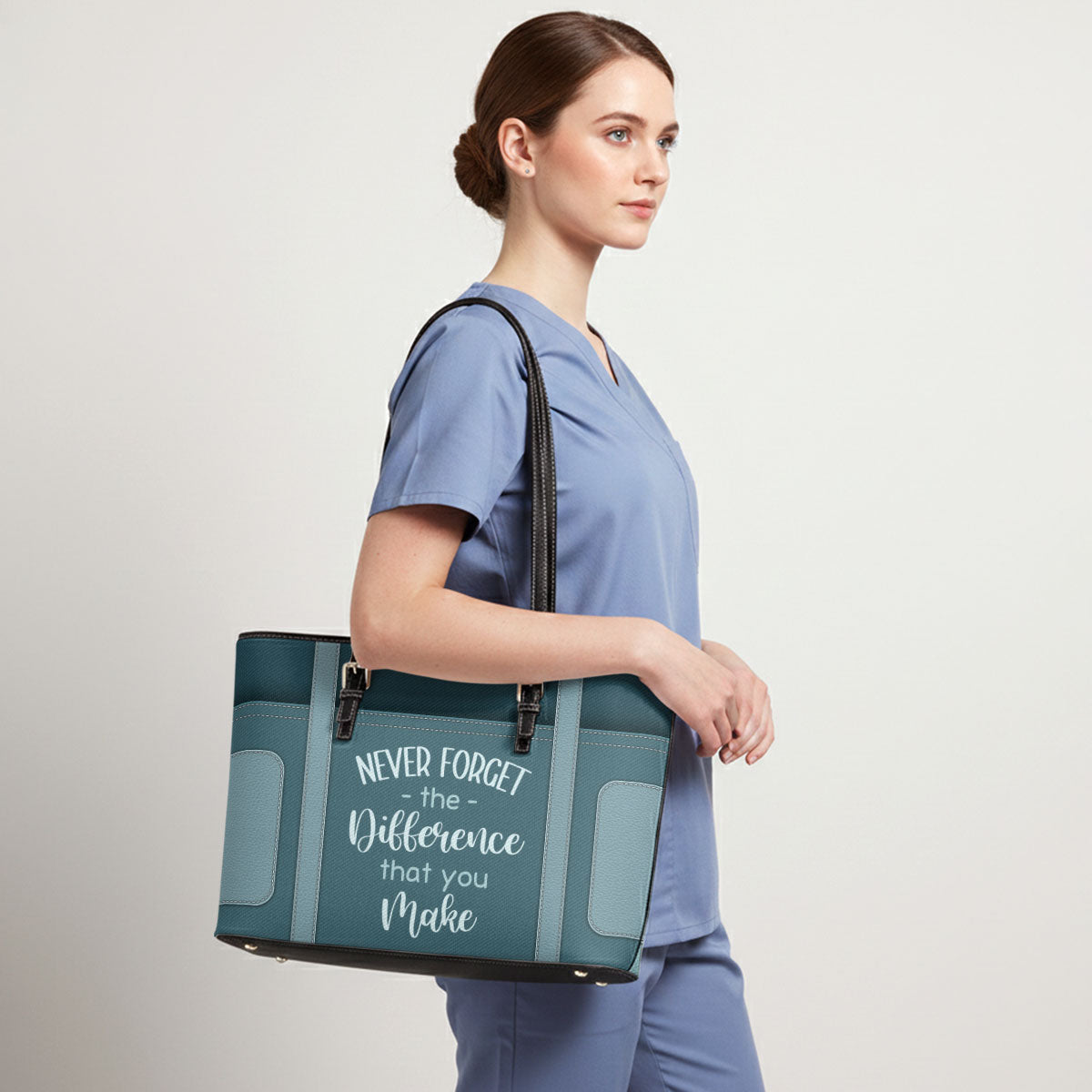 Never Forget The Difference - Personalized 2-Sided Custom Nurse Leather Tote Bag