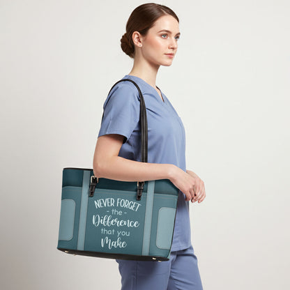 Never Forget The Difference - Personalized 2-Sided Custom Nurse Leather Tote Bag