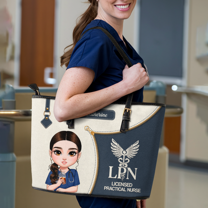 Elevated Nurse Life - Personalized Custom Nurse Leather Tote Bag