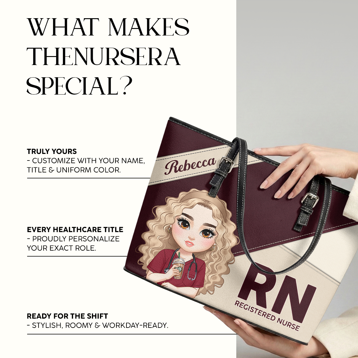 Nurse Kind Soul - Personalized Custom Nurse Leather Tote Bag