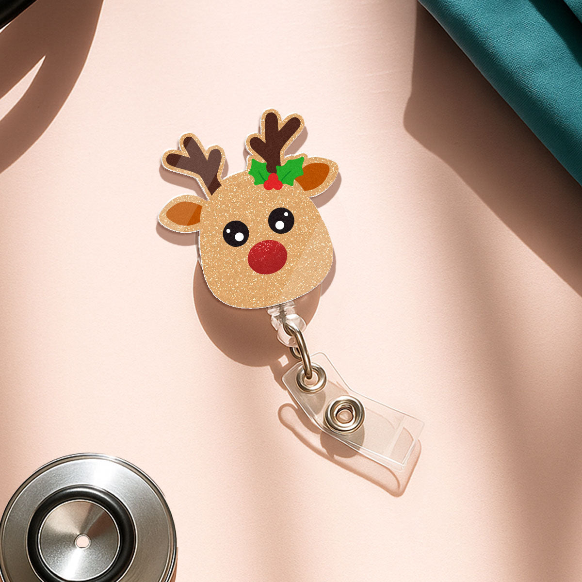 Christmas Reindeer - Badge Reel for Nurses