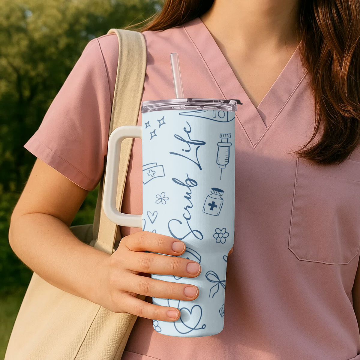 Pastel Scrub - Personalized Nurse 40oz Tumbler With Handle