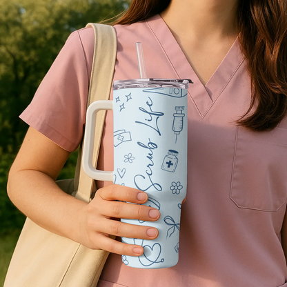 Pastel Scrub - Personalized Nurse 40oz Tumbler With Handle