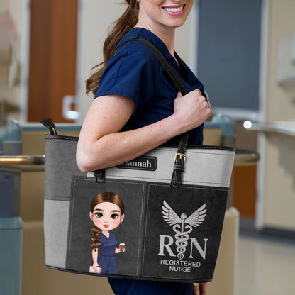 Nurse Patchwork Style - Personalized Custom Nurse Leather Tote Bag