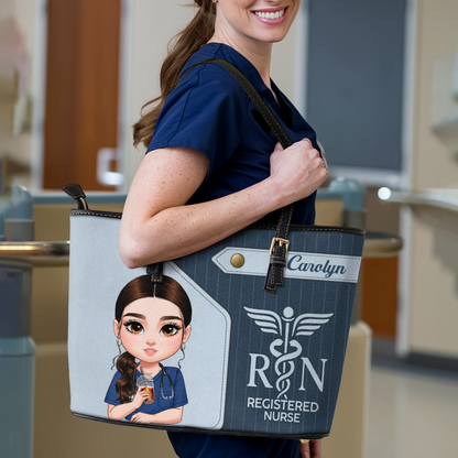 The Basic Style - Personalized Custom Nurse Leather Tote Bag
