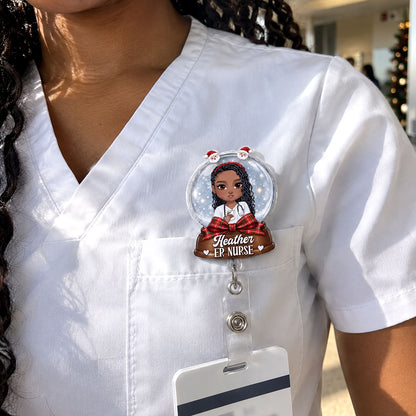 Snow Globe Nurse - Personalized Nurse Badge Reel