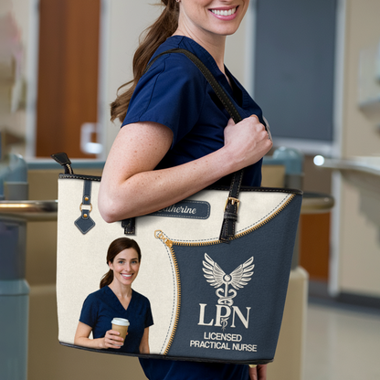 Elevated Nurse Life Photo - Personalized Custom Nurse Leather Tote Bag