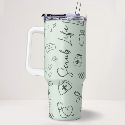 Pastel Scrub - Personalized Nurse 40oz Tumbler With Handle