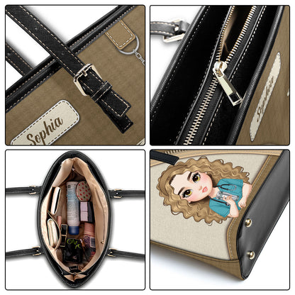 Nurse With Elegant Style - Personalized Custom Nurse Leather Tote Bag