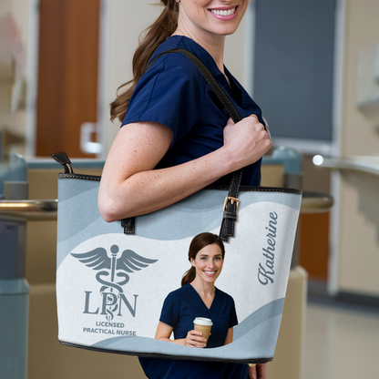 Iconic Nurse Life Photo - Personalized Custom Nurse Leather Tote Bag