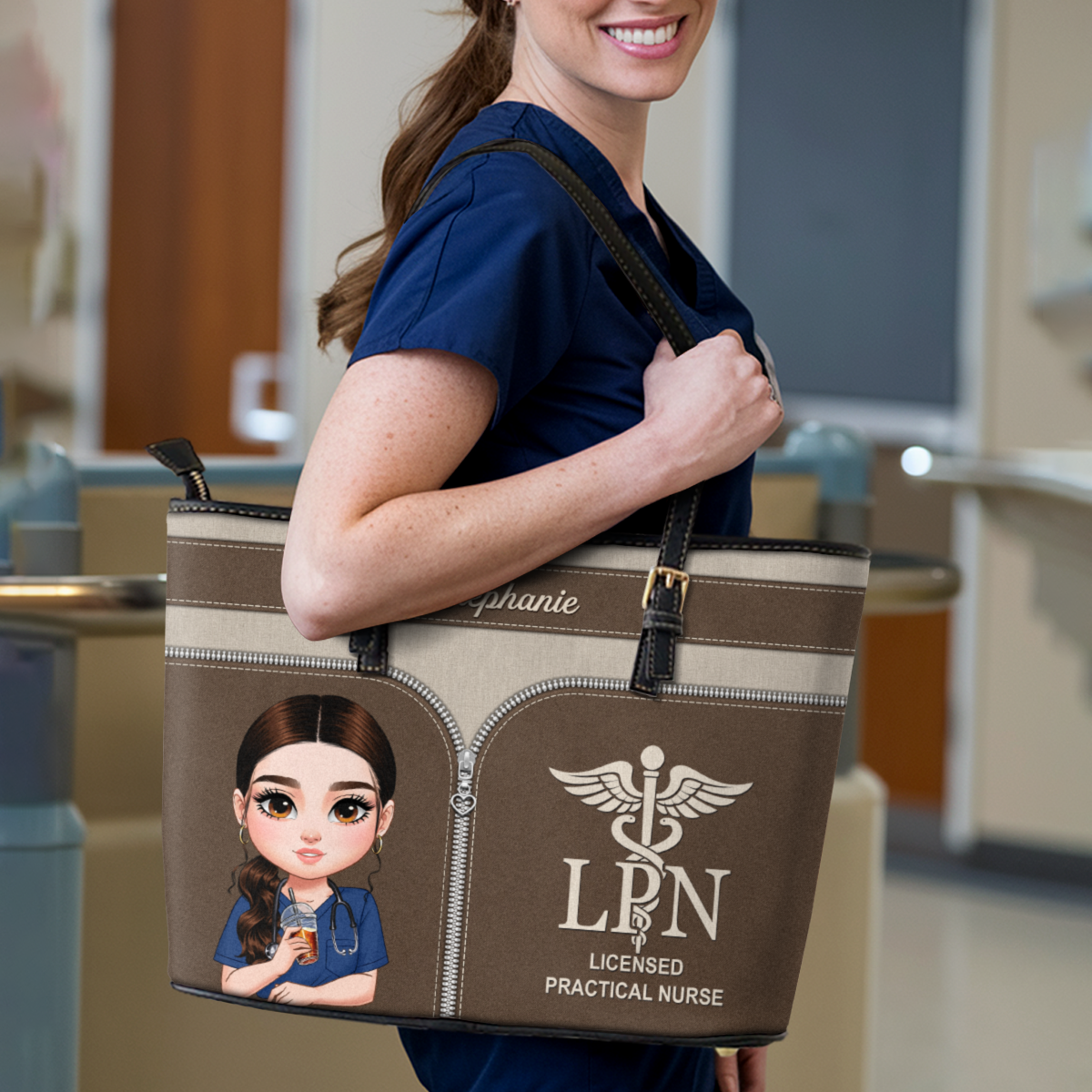 Nurse Graceful Soul - Personalized Custom Nurse Leather Tote Bag