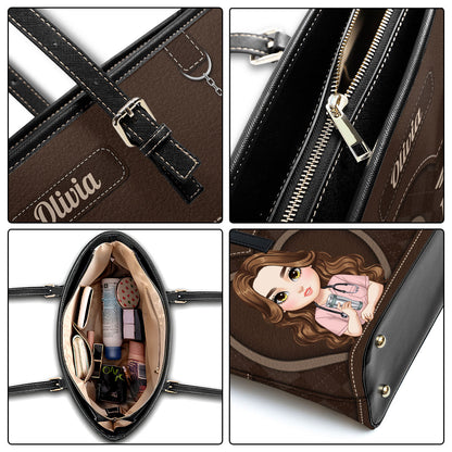 Nurse Plaid Heart - Personalized Custom Nurse Leather Tote Bag