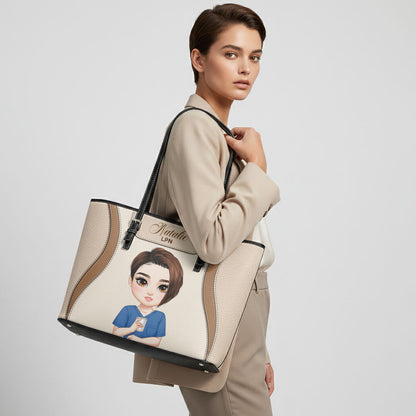 Nurse With Elegant Vibe - Personalized Custom Nurse Leather Tote Bag