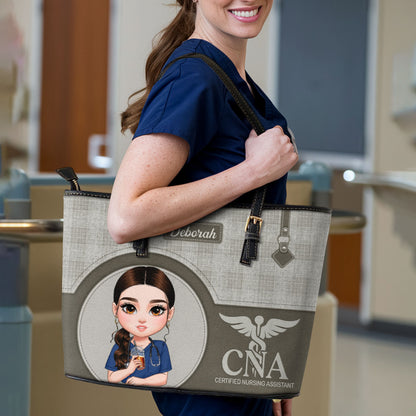 Nurse Grateful Life - Personalized Custom Nurse Leather Tote Bag