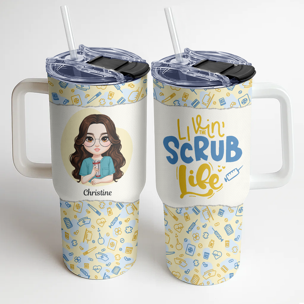 Livin' Scrub Life - Personalized Nurse 40oz Tumbler With Handle