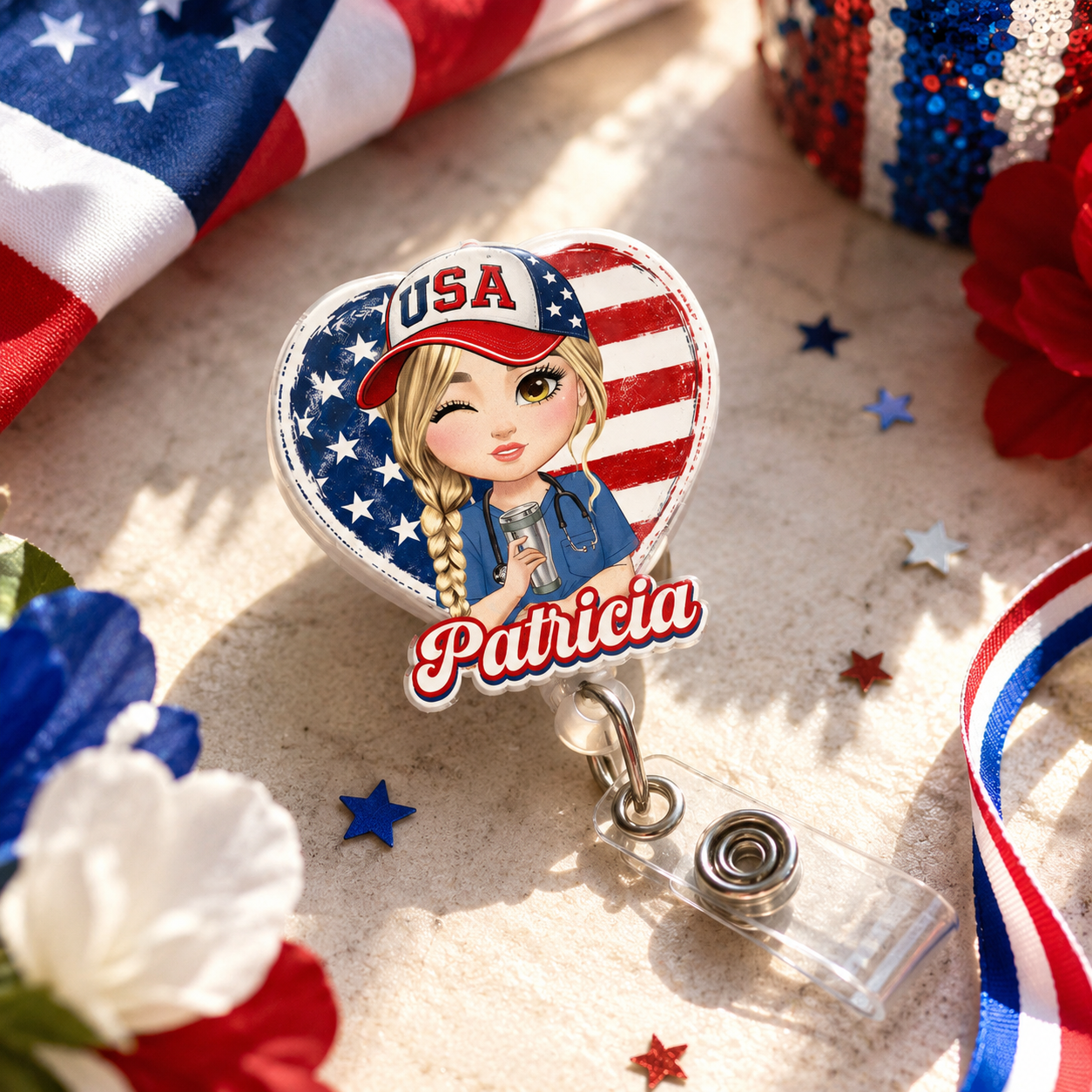 Patriotic Nurse Life - Personalized Nurse Badge Reel
