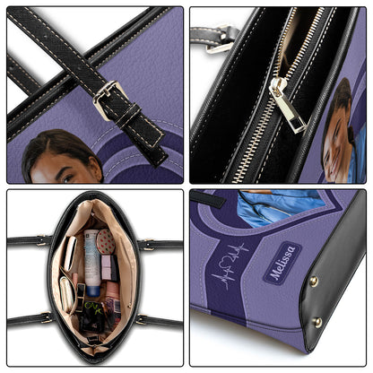The Scrub Life Photo - Personalized Custom Nurse Leather Tote Bag