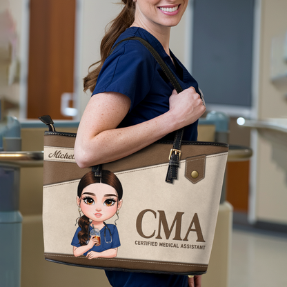 Diligent Nurse - Personalized Custom Nurse Leather Tote Bag