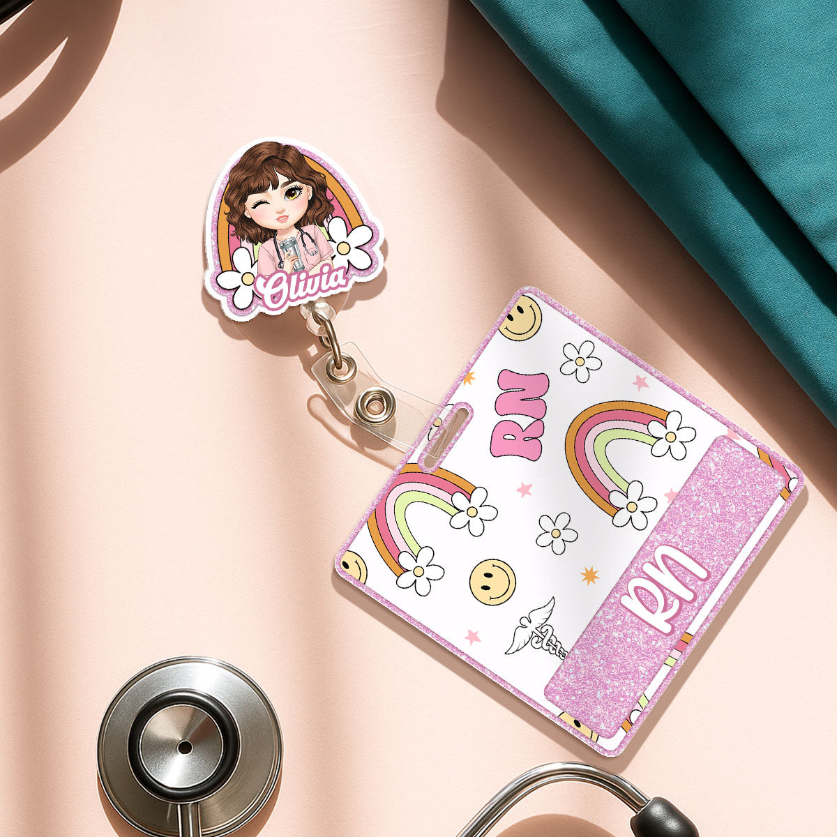 Rainbow Nurse - Personalized Nurse Badge Reel & Buddy Set