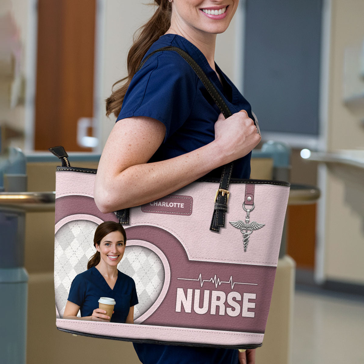 Nurse Basic Style Photo - Personalized Custom Nurse Leather Tote Bag