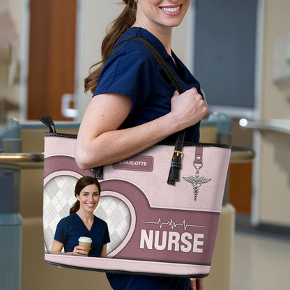 Nurse Basic Style Photo - Personalized Custom Nurse Leather Tote Bag