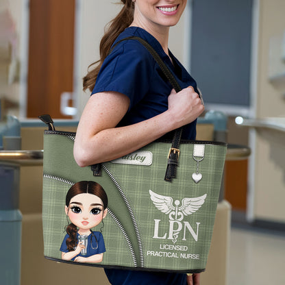 Plaid Gentle Nurse - Personalized Custom Nurse Leather Tote Bag