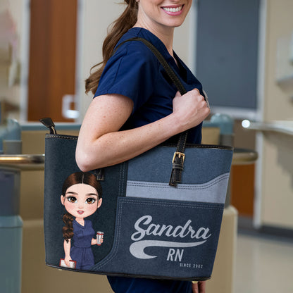 The Iconic Nurse - Personalized Custom Nurse Leather Tote Bag