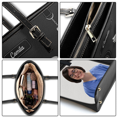 Graceful Nurse Style Photo - Personalized Custom Nurse Leather Tote Bag