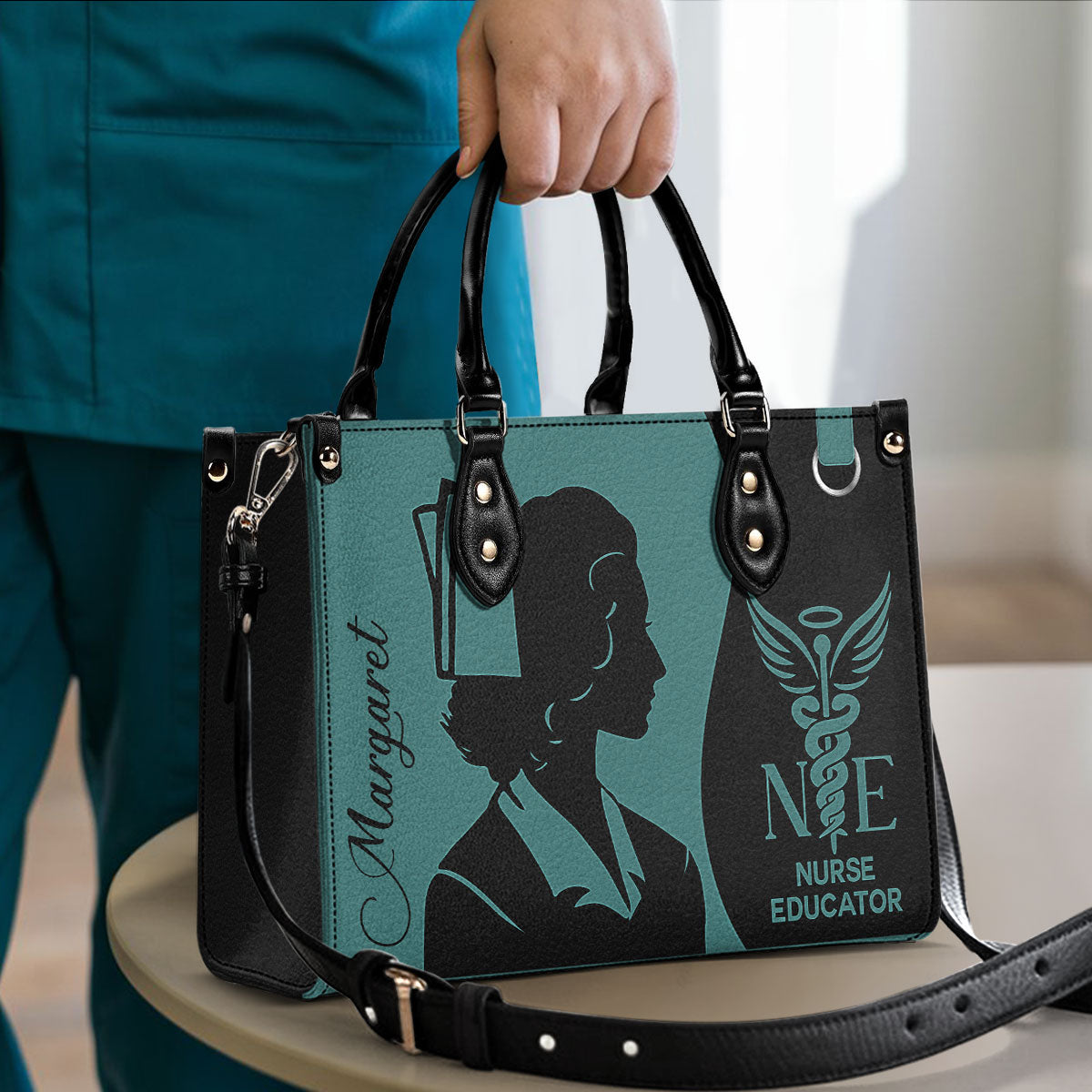 Silhouette Nurse - Personalized Custom Leather Handbag