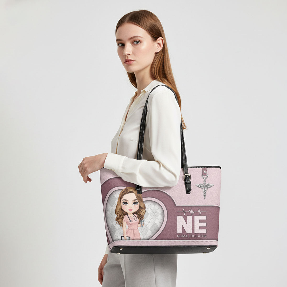 Nurse Basic Style - Personalized Custom Nurse Leather Tote Bag