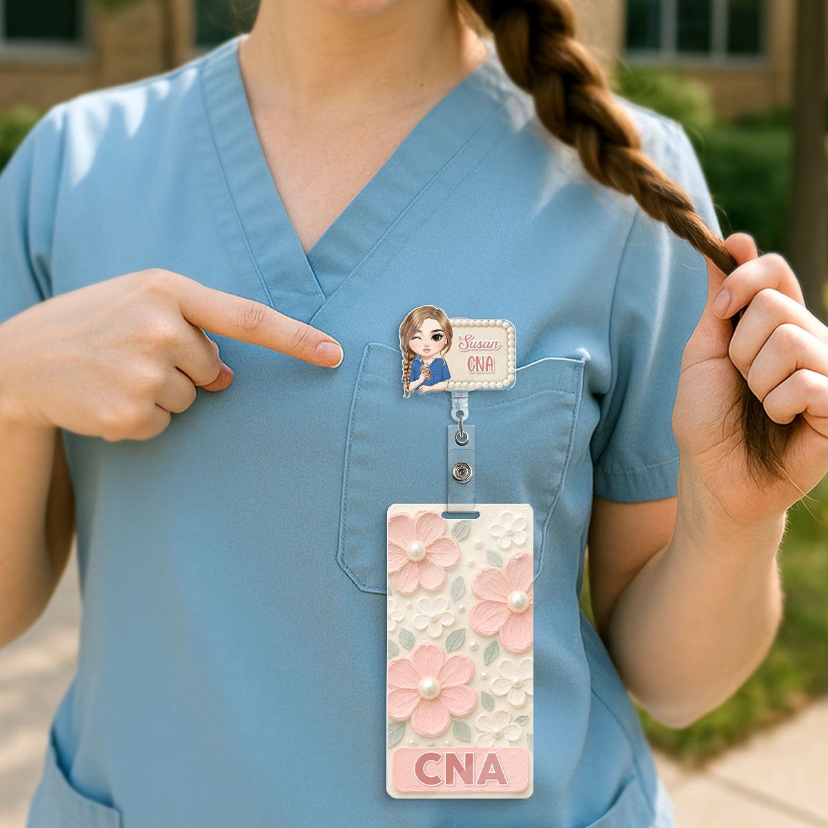 Nursing With Flowers - Personalized Nurse Badge Reel & Buddy Set