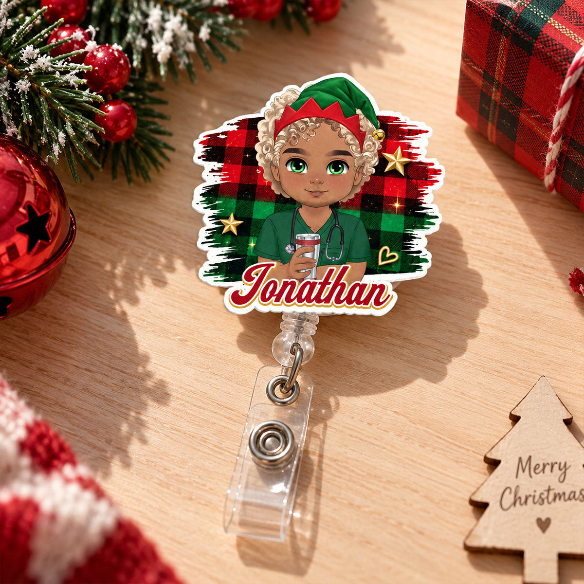 Cozy Holiday With Nurse - Personalized Nurse Badge Reel